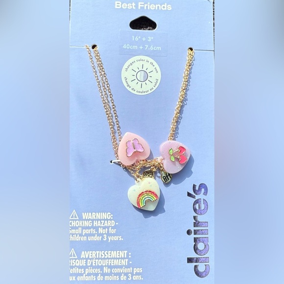 Claire's Best Friends BFF Heart Pendant Necklace Set Pink, White, Purple, 3 Pack - Picture 6 of 9